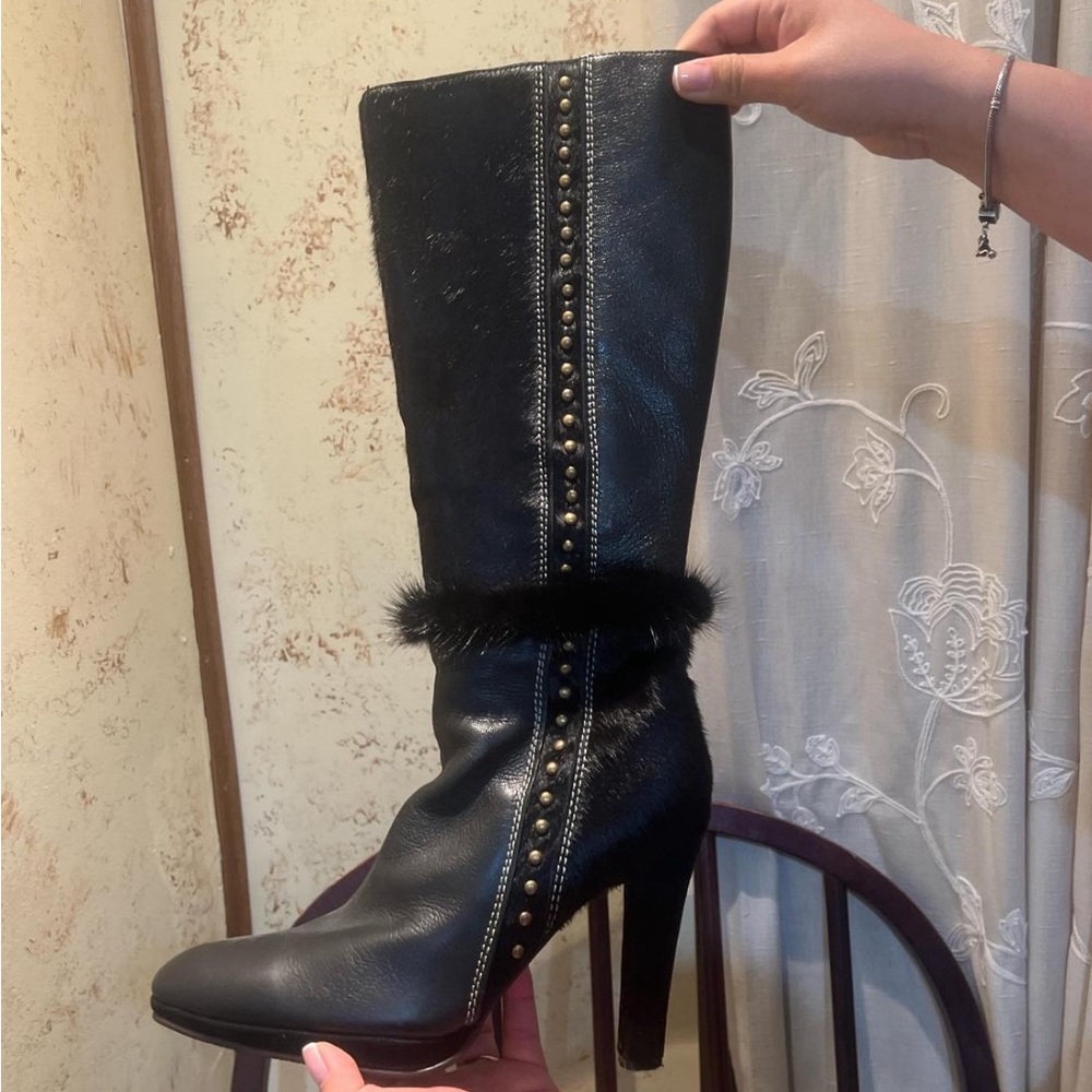 Long black italian boots. Cochni Designs with fur.
